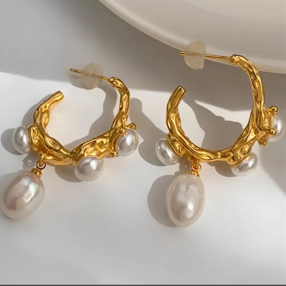 18k Gold Plated & Baroque Pearls Earrings 2”